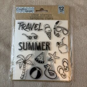 Crafter's Square 12 Piece Clear Stamp Set- Summer Theme